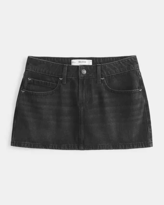Low-Rise Washed Black Denim Mini Skort Low-Rise Washed Black Denim Mini Skort