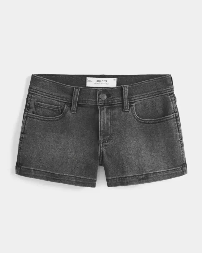 Low-Rise Washed Black Denim Shortie Shorts Low-Rise Washed Black Denim Shortie Shorts