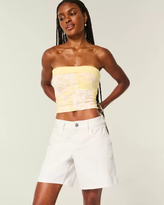 Low-Rise White Adjustable Waistband Baggy Jort