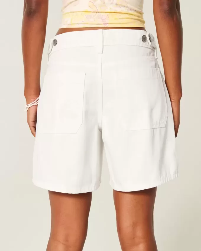 Low-Rise White Adjustable Waistband Baggy Jort