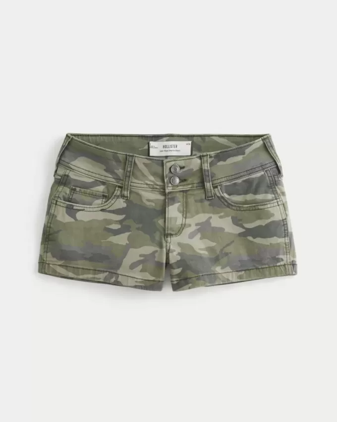 Low-Rise Y2K Camo Twill Shortie Shorts