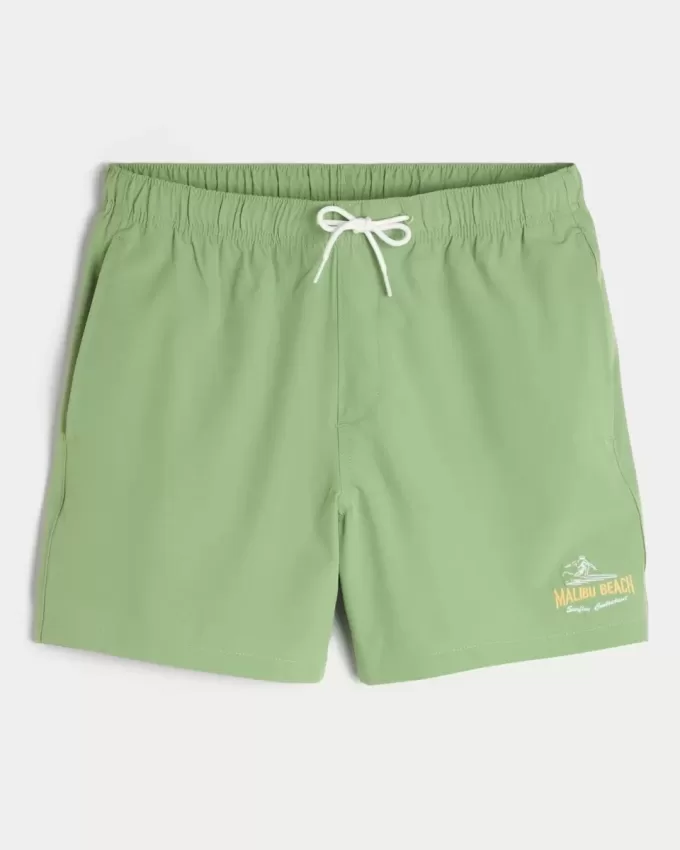 Malibu Beach Graphic Mid-Thigh Volley Swim Trunks Malibu Beach Graphic Mid-Thigh Volley Swim Trunks