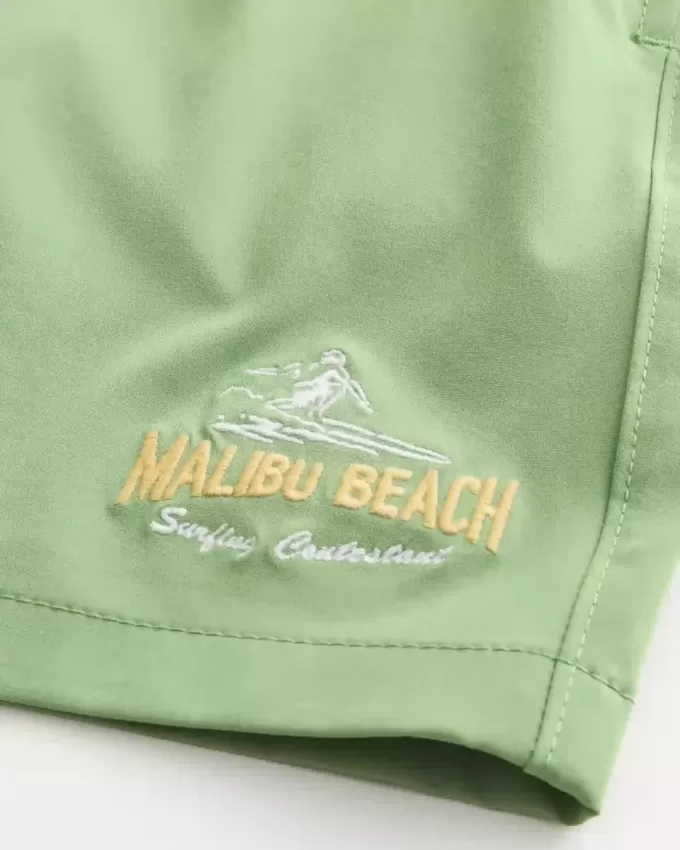 Malibu Beach Graphic Mid-Thigh Volley Swim Trunks Malibu Beach Graphic Mid-Thigh Volley Swim Trunks