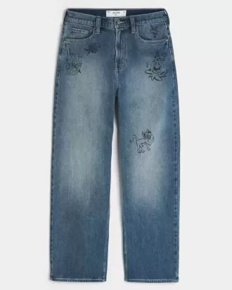 Medium Wash Doodle Baggy Jeans