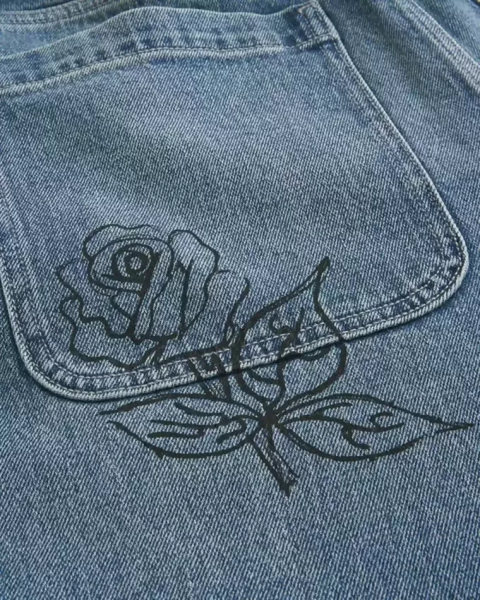 Medium Wash Doodle Baggy Jeans