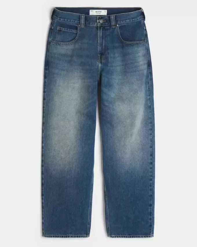 Medium Wash Eagle Graphic Skater Baggy Jeans Medium Wash Eagle Graphic Skater Baggy Jeans