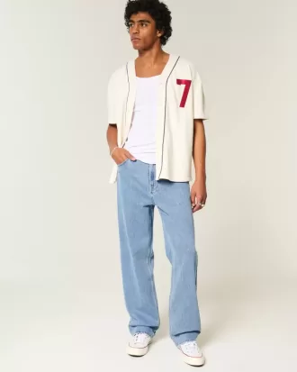 Medium Wash Embroidered Baggy Jeans