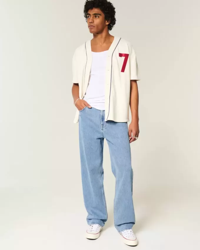 Medium Wash Embroidered Baggy Jeans Medium Wash Embroidered Baggy Jeans