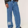 Medium Wash NYC Graphic Super Baggy Jeans