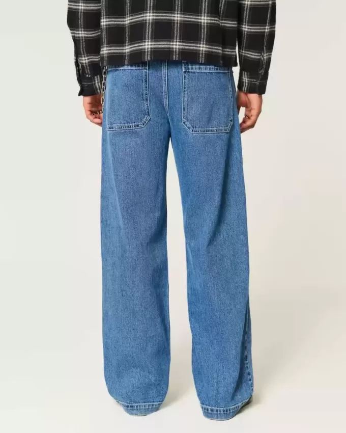 Medium Wash NYC Graphic Super Baggy Jeans
