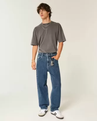 Medium Wash Star Graphic Skater Baggy Jeans