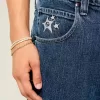 Medium Wash Star Graphic Skater Baggy Jeans Medium Wash Star Graphic Skater Baggy Jeans