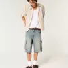 Medium Wash Super Baggy Denim Cargo Shorts