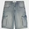Medium Wash Super Baggy Denim Cargo Shorts