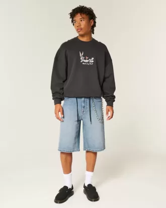 Medium Wash Super Baggy Denim Shorts