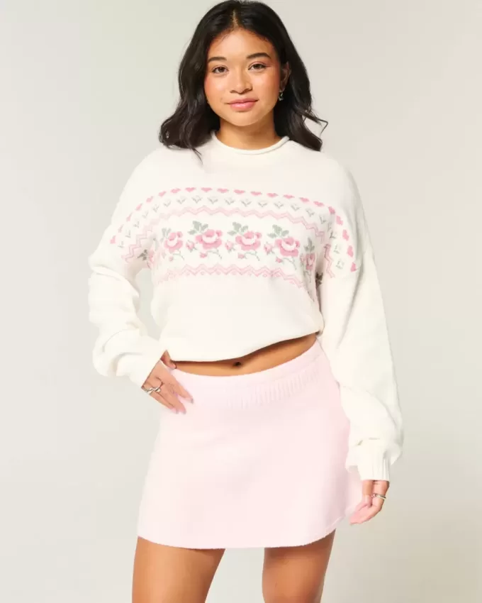 Mid-Rise Circle-Cut Sweater-Knit Mini Skirt