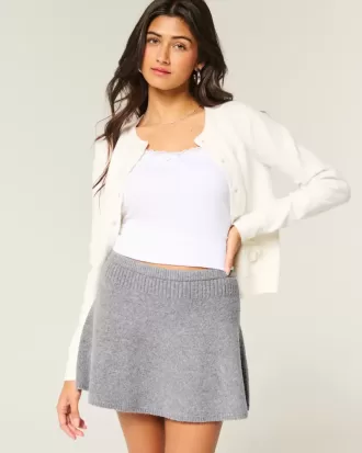 Mid-Rise Circle-Cut Sweater-Knit Mini Skirt