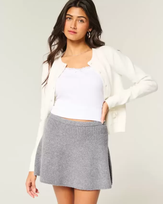 Mid-Rise Circle-Cut Sweater-Knit Mini Skirt