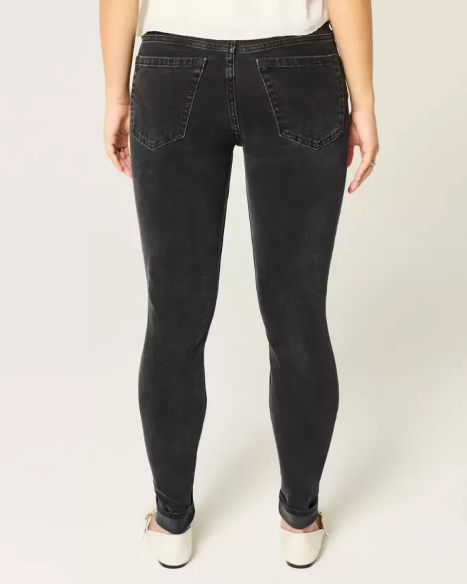 Mid-Rise Washed Black Skinny Jeans