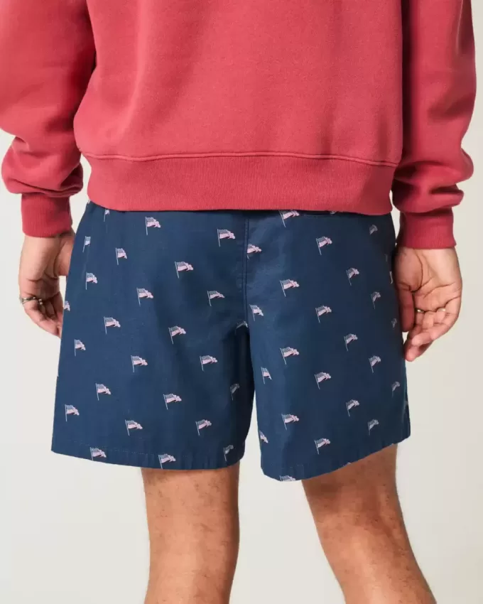Mid-Thigh American Flag Pattern Pull-On Shorts