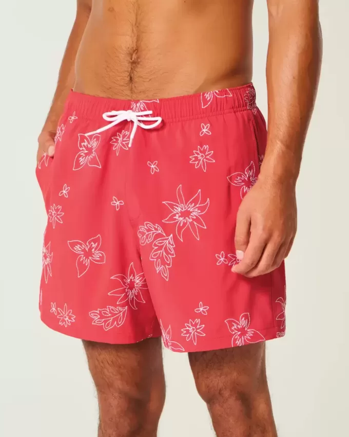 Mid-Thigh Embroidered Volley Swim Trunks Mid-Thigh Embroidered Volley Swim Trunks