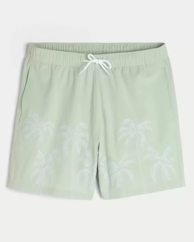 Mid-Thigh Embroidered Volley Swim Trunks