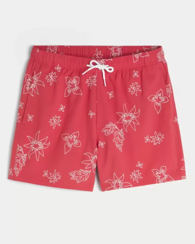 Mid-Thigh Embroidered Volley Swim Trunks Mid-Thigh Embroidered Volley Swim Trunks