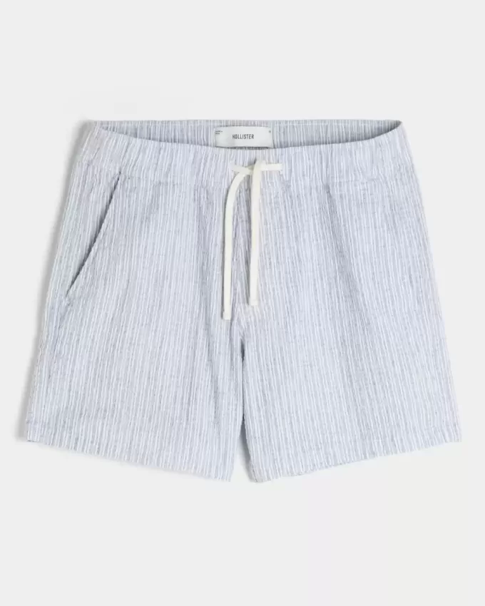 Mid-Thigh Linen-Blend Seersucker Shorts