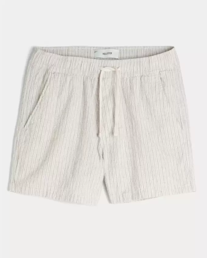 Mid-Thigh Linen-Blend Seersucker Shorts Mid-Thigh Linen-Blend Seersucker Shorts