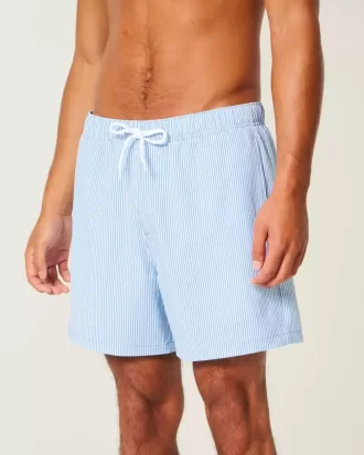 Mid-Thigh Seersucker Volley Swim Shorts
