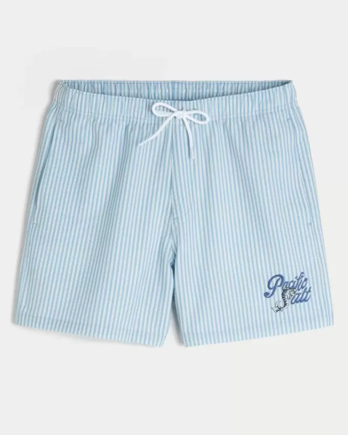 Mid-Thigh Seersucker Volley Swim Shorts Mid-Thigh Seersucker Volley Swim Shorts