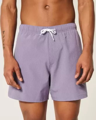 Mid-Thigh Seersucker Volley Swim Trunks