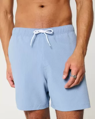 Mid-Thigh Seersucker Volley Swim Trunks