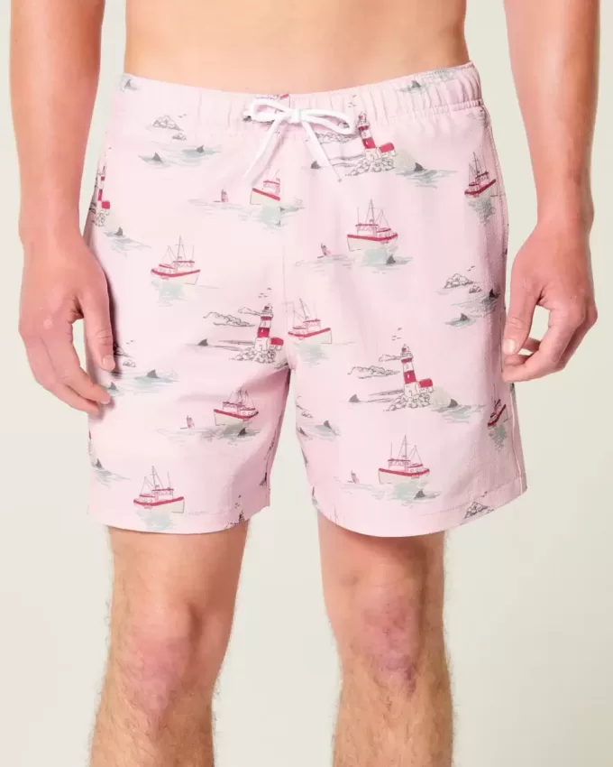 Mid-Thigh Seersucker Volley Swim Trunks Mid-Thigh Seersucker Volley Swim Trunks