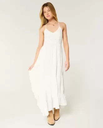 Mixed Fabric Crochet-Style Maxi Dress