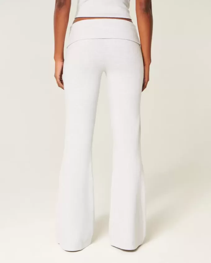 Number Graphic Foldover Waist Flare Pants