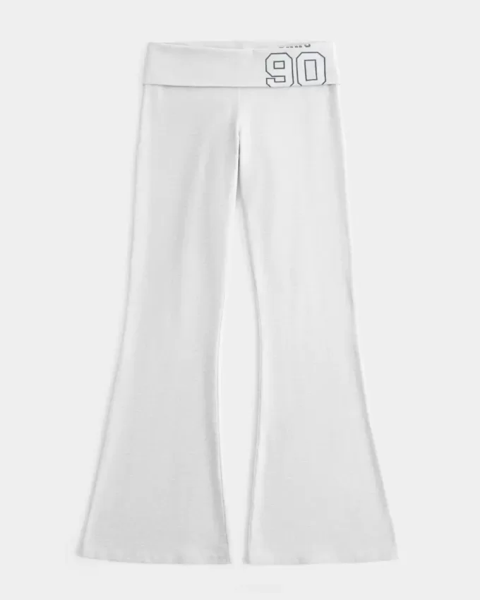 Number Graphic Foldover Waist Flare Pants