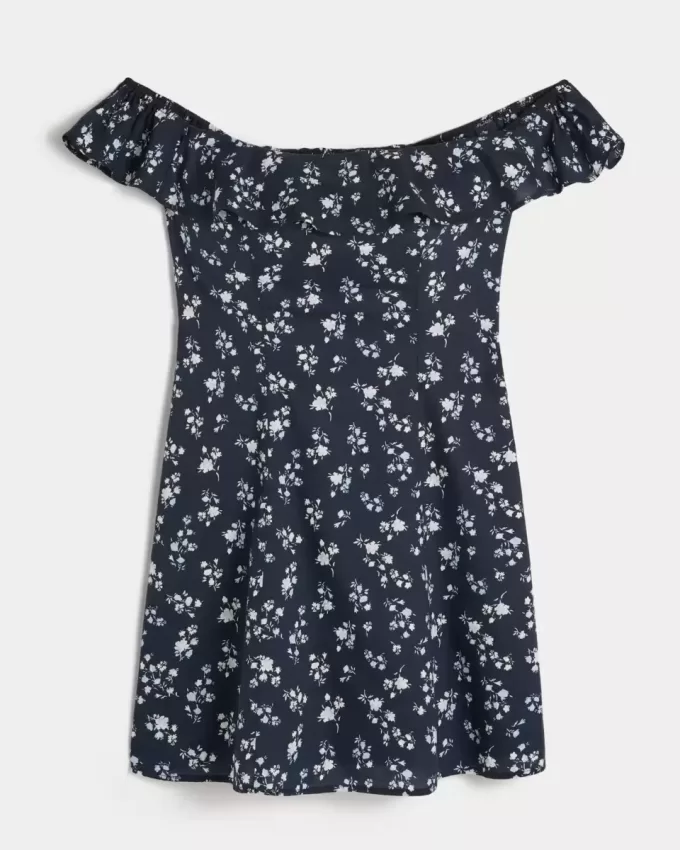 Off-the-Shoulder A-Line Ruffle Mini Dress