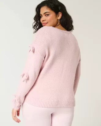 Off-the-Shoulder Bow Applique Sweater