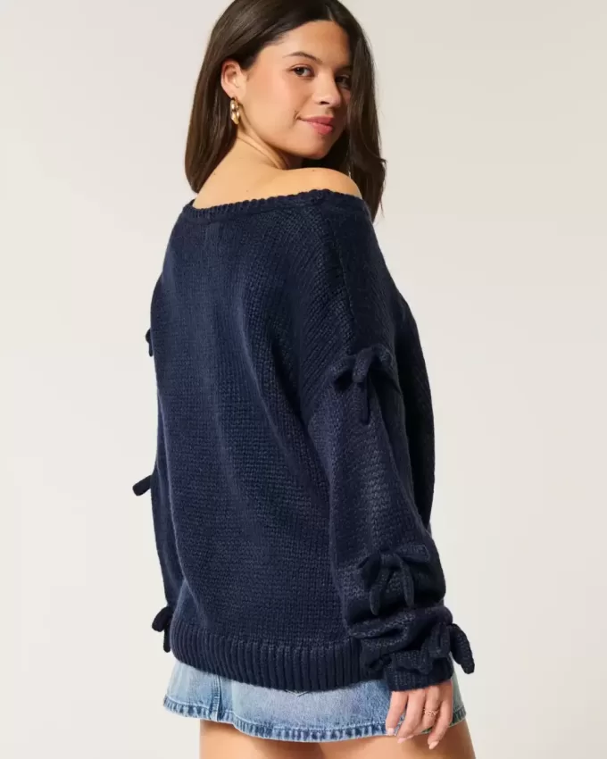 Off-the-Shoulder Bow Applique Sweater Off-the-Shoulder Bow Applique Sweater