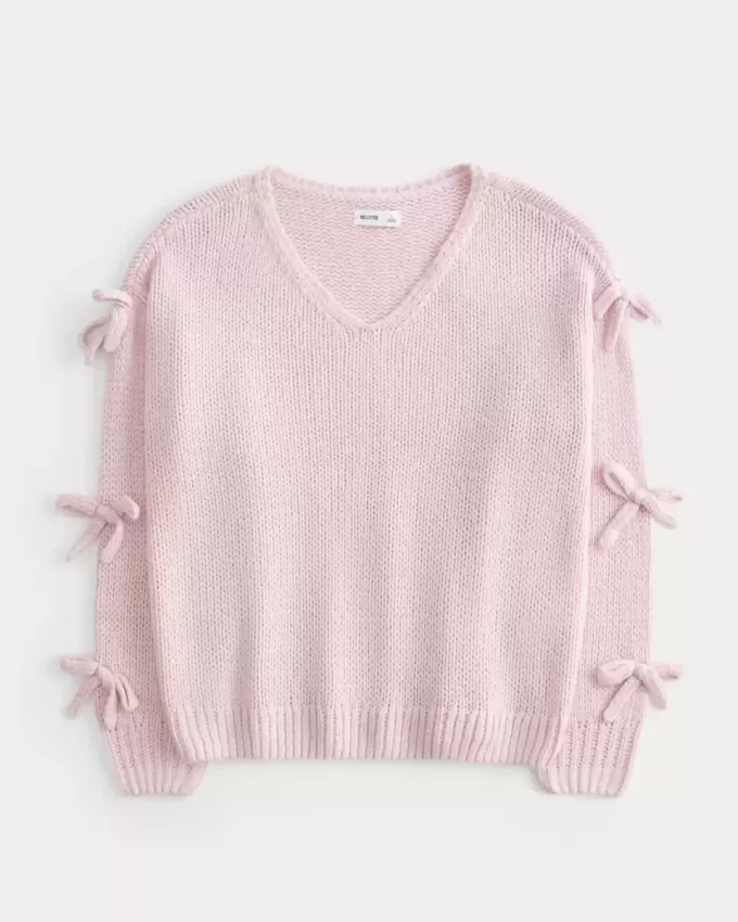 Off-the-Shoulder Bow Applique Sweater Off-the-Shoulder Bow Applique Sweater