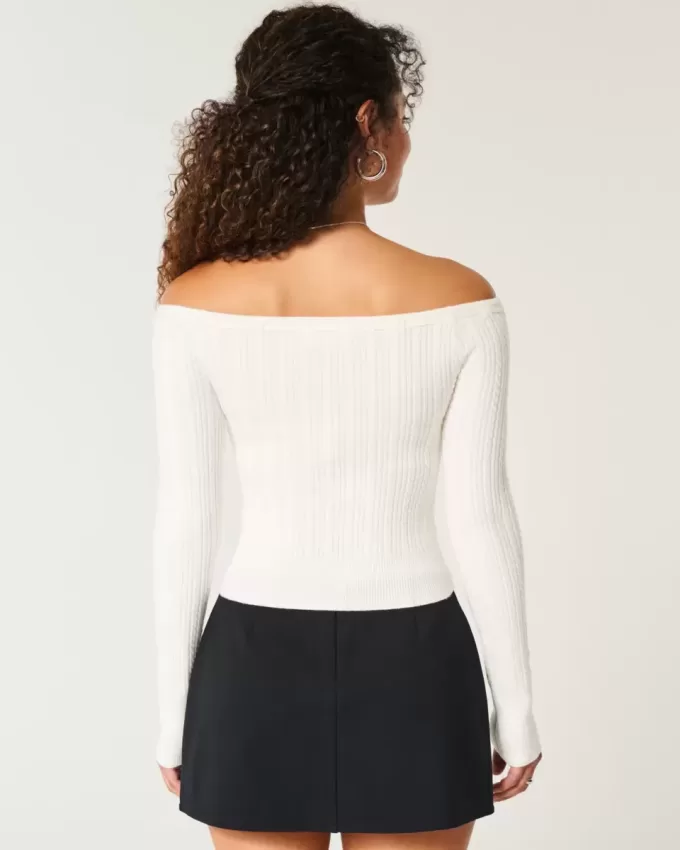 Off-the-Shoulder Cable-Knit Sweater
