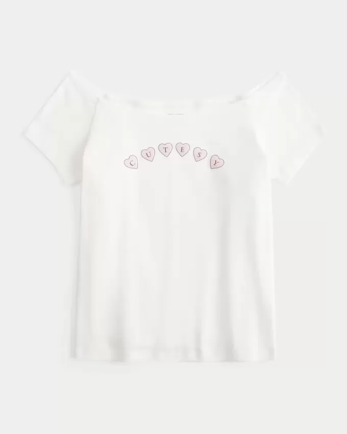 Off-the-Shoulder Cutesy Graphic Tee Off-the-Shoulder Cutesy Graphic Tee