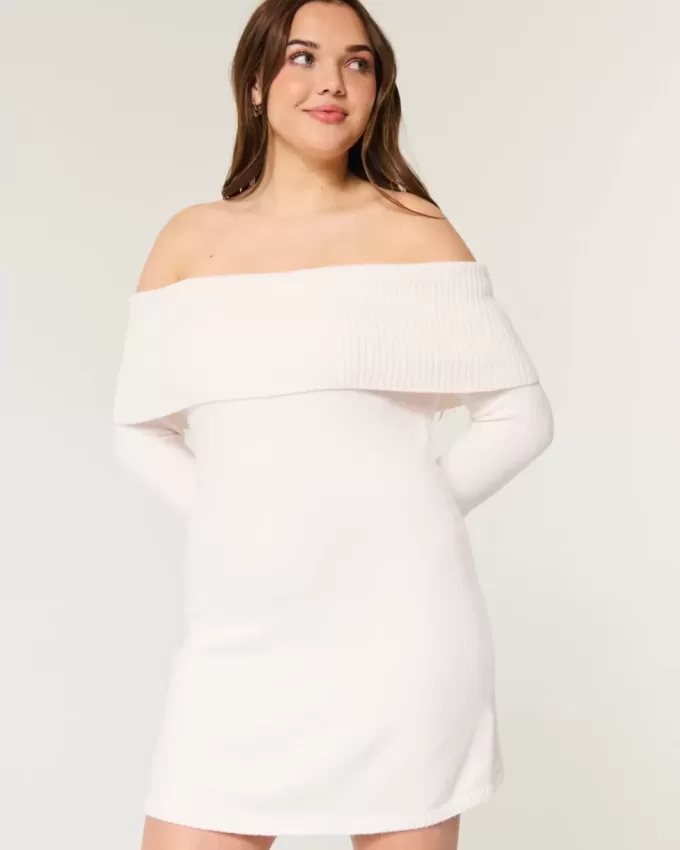 Off-the-Shoulder Skater Sweater Dress