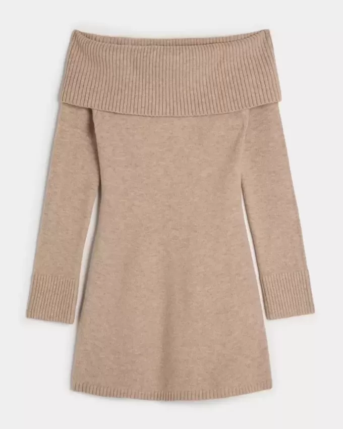 Off-the-Shoulder Skater Sweater Dress