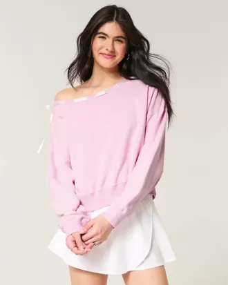 Off-the-Shoulder Tie Sweatshirt