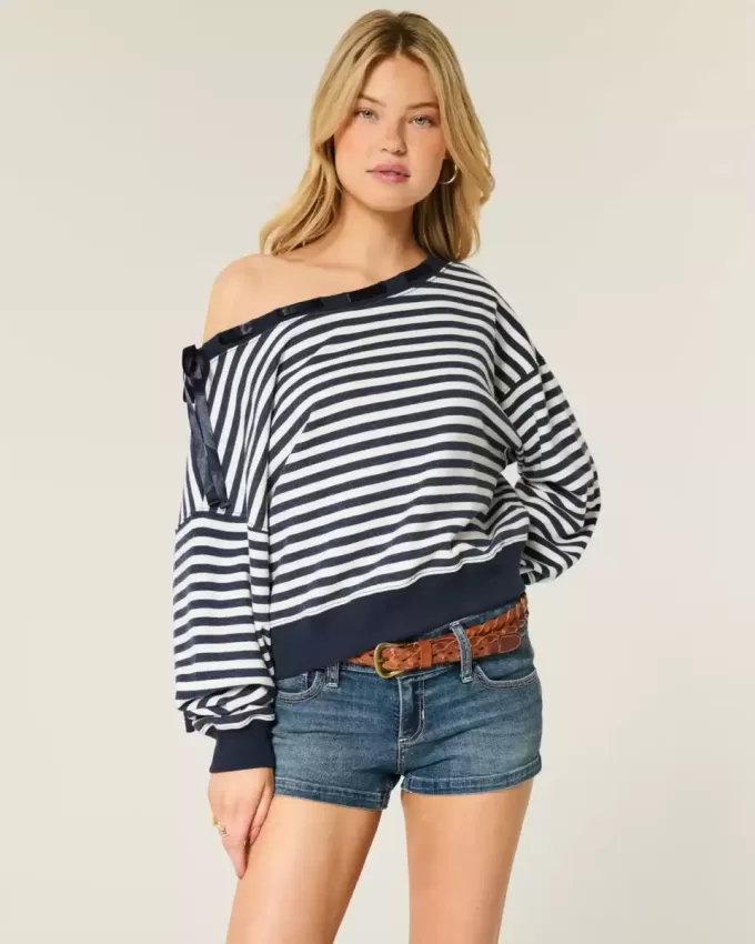 Off-the-Shoulder Tie Sweatshirt Off-the-Shoulder Tie Sweatshirt