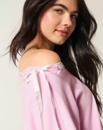 Off-the-Shoulder Tie Sweatshirt