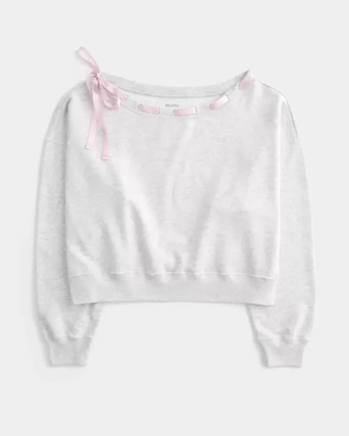 Off-the-Shoulder Tie Sweatshirt