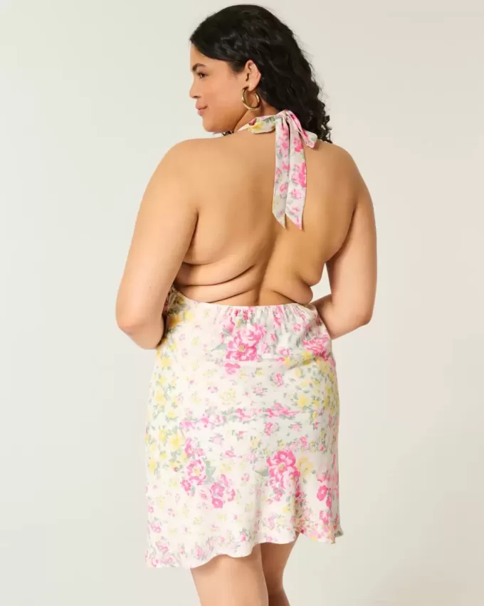 Open-Back Crepe Halter Dress